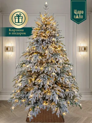 Ель искусственная Царь Елка Раскидистая Премиум заснеженная с освещением LED 210 см