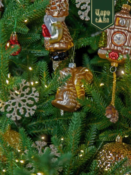 Новогодняя стеклянная елочная игрушка "Белка" 