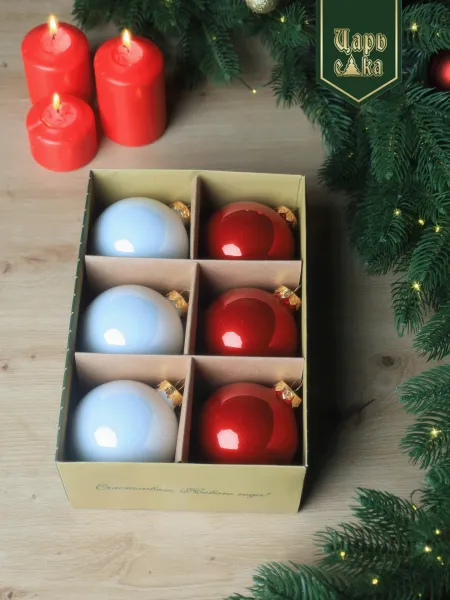 Набор елочных шаров красно-белый 6 шт