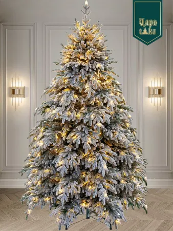 Ель искусственная Царь Елка Раскидистая Премиум заснеженная с освещением LED