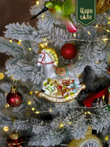 Новогодняя стеклянная елочная игрушка "Лошадка" 