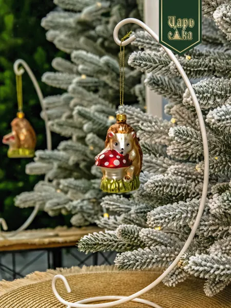 Новогодняя стеклянная елочная игрушка "Ежик" 