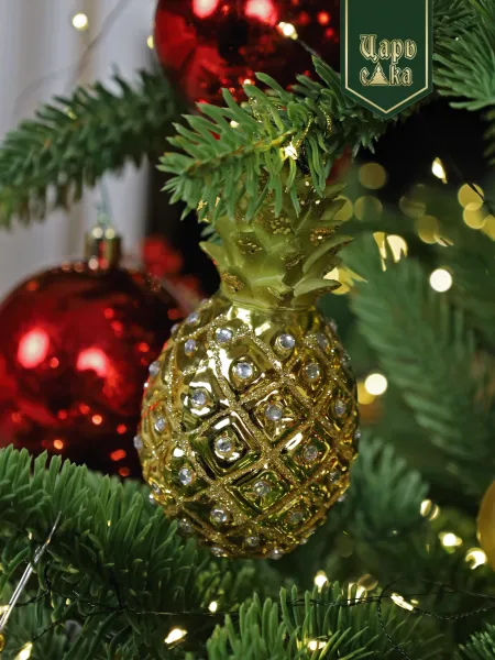 Новогодняя стеклянная елочная игрушка "Ананас" 