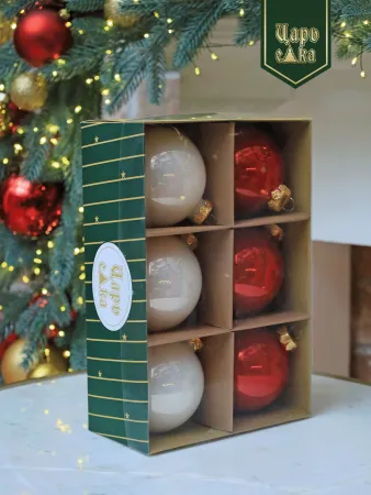 Набор елочных шаров красно-белый 6 шт