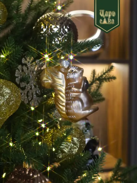 Новогодняя стеклянная елочная игрушка "Белка" 