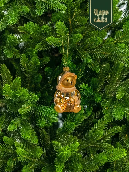 Новогодняя стеклянная елочная игрушка "Мишка" 