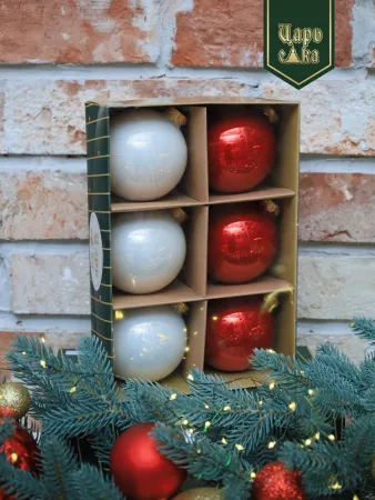 Набор елочных шаров красно-белый 6 шт