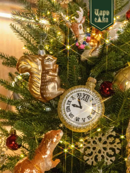 Новогодняя стеклянная елочная игрушка "Белка" 