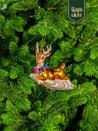 Новогодняя стеклянная елочная игрушка "Рождественский Олень" 