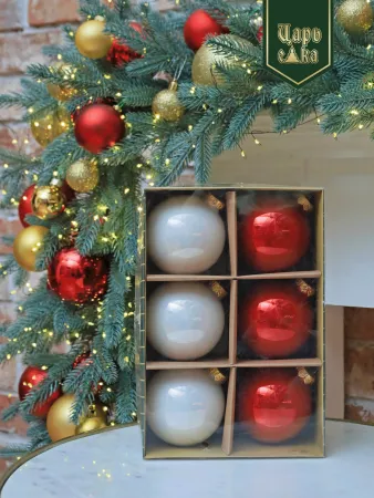 Набор елочных шаров красно-белый 6 шт