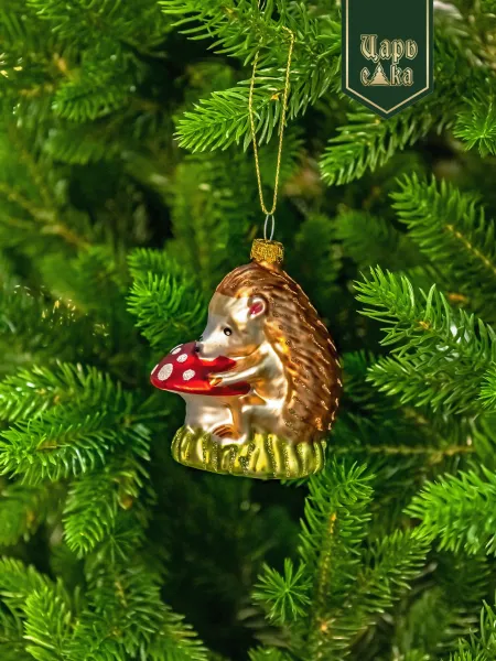 Новогодняя стеклянная елочная игрушка "Ежик" 