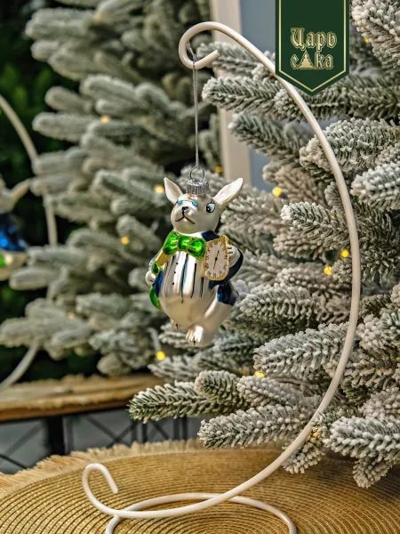 Новогодняя стеклянная елочная игрушка "Мартовский заяц" 