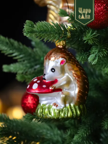 Новогодняя стеклянная елочная игрушка "Ежик" 