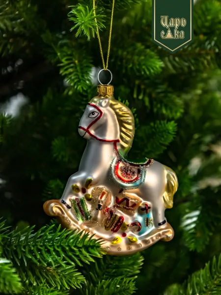 Новогодняя стеклянная елочная игрушка "Лошадка" 