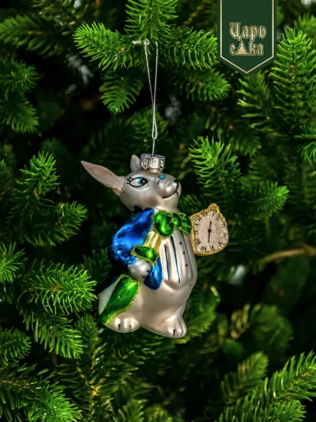 Новогодняя стеклянная елочная игрушка "Мартовский заяц" 