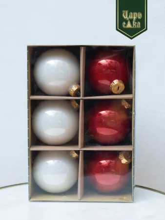 Набор елочных шаров красно-белый 6 шт