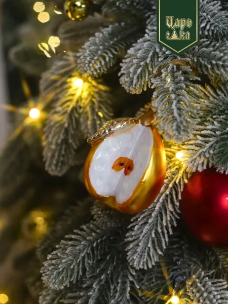 Новогодняя стеклянная елочная игрушка "Яблоко" 