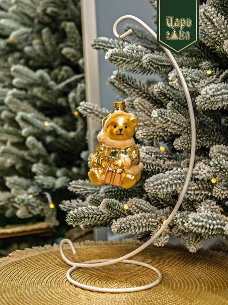 Новогодняя стеклянная елочная игрушка "Мишка" 
